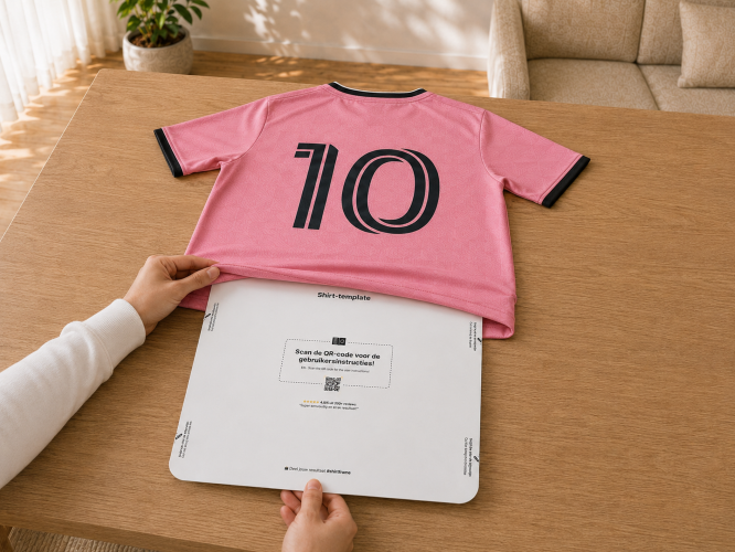 ShirtFrame template wordt onder een sportshirt geschoven