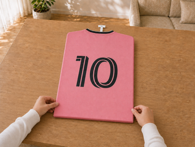 Sportshirt ligt recht op tafel voor het inlijsten